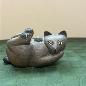 Vintage Handcrafted Wooden Cat Figurine